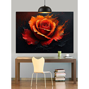 Koyu Fon Üzerinde Kırmızı Gül Dekoratif Kanvas - Mdf Ahşap Tablo 70x100 cm