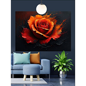 Koyu Fon Üzerinde Kırmızı Gül Dekoratif Kanvas - Mdf Ahşap Tablo 70x100 cm