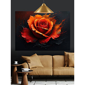 Koyu Fon Üzerinde Kırmızı Gül Dekoratif Kanvas - Mdf Ahşap Tablo