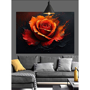 Koyu Fon Üzerinde Kırmızı Gül Dekoratif Kanvas - Mdf Ahşap Tablo