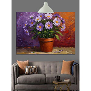 Saksıda Mor Papatyalar Dekoratif Kanvas - Mdf Ahşap Tablo 25x35 cm