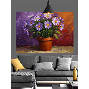 Saksıda Mor Papatyalar Dekoratif Kanvas - Mdf Ahşap Tablo