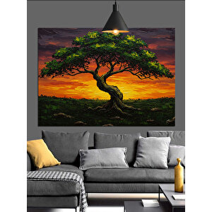 Gün Batımında Büyük Ağaç Dekoratif Kanvas - Mdf Ahşap Tablo
