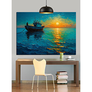 Gün Batımında Balıkçı Teknesi Dekoratif Kanvas - Mdf Ahşap Tablo 50x70 cm