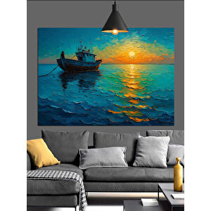 Gün Batımında Balıkçı Teknesi Dekoratif Kanvas - Mdf Ahşap Tablo