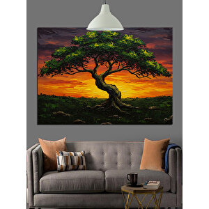 Gün Batımında Büyük Ağaç Dekoratif Kanvas - Mdf Ahşap Tablo 35x50 cm