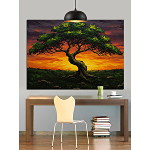 Gün Batımında Büyük Ağaç Dekoratif Kanvas - Mdf Ahşap Tablo 35x50 cm