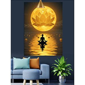 Altın Lotus Meditasyonu Dekoratif Kanvas - Mdf Ahşap Tablo 25x35 cm