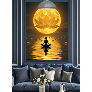 Altın Lotus Meditasyonu Dekoratif Kanvas - Mdf Ahşap Tablo