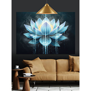 Mavi Işıklarla Çift Lotus Dekoratif Kanvas - Mdf Ahşap Tablo 70x100 cm