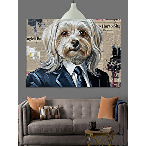 Takım Elbiseli Köpek Portresi Dekoratif Kanvas - Mdf Ahşap Tablo