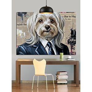 Takım Elbiseli Köpek Portresi Dekoratif Kanvas - Mdf Ahşap Tablo