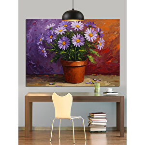 Saksıda Mor Papatyalar Dekoratif Kanvas - Mdf Ahşap Tablo 70x100 cm