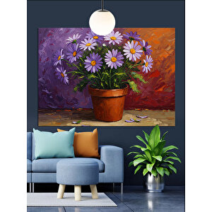 Saksıda Mor Papatyalar Dekoratif Kanvas - Mdf Ahşap Tablo 70x100 cm