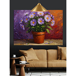 Saksıda Mor Papatyalar Dekoratif Kanvas - Mdf Ahşap Tablo