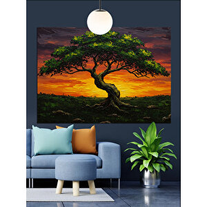 Gün Batımında Büyük Ağaç Dekoratif Kanvas - Mdf Ahşap Tablo 70x100 cm