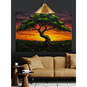 Gün Batımında Büyük Ağaç Dekoratif Kanvas - Mdf Ahşap Tablo
