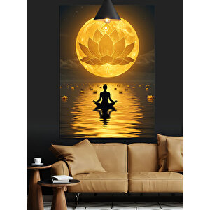 Altın Lotus Meditasyonu Dekoratif Kanvas - Mdf Ahşap Tablo 35x50 cm