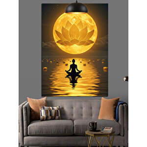 Altın Lotus Meditasyonu Dekoratif Kanvas - Mdf Ahşap Tablo 70x100 cm