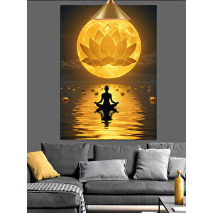 Altın Lotus Meditasyonu Dekoratif Kanvas - Mdf Ahşap Tablo