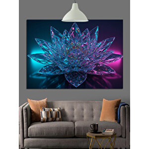 Kristal Görünümlü Mavi Lotus Dekoratif Kanvas - Mdf Ahşap Tablo 50x70 cm