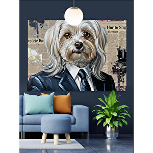 Takım Elbiseli Köpek Portresi Dekoratif Kanvas - Mdf Ahşap Tablo 35x50 cm