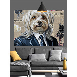 Takım Elbiseli Köpek Portresi Dekoratif Kanvas - Mdf Ahşap Tablo 35x50 cm