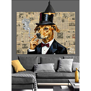 Silindir Şapkalı Köpek Portresi Dekoratif Kanvas - Mdf Ahşap Tablo