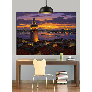 Gün Batımında Galata Kulesi Dekoratif Kanvas - Mdf Ahşap Tablo 25x35 cm