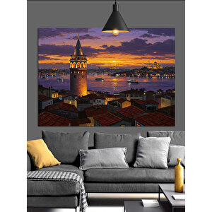 Gün Batımında Galata Kulesi Dekoratif Kanvas - Mdf Ahşap Tablo
