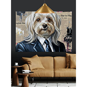 Takım Elbiseli Köpek Portresi Dekoratif Kanvas - Mdf Ahşap Tablo 25x35 cm