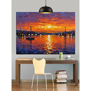 Gün Batımında Işıklı Köprü Dekoratif Kanvas - Mdf Ahşap Tablo 70x100 cm