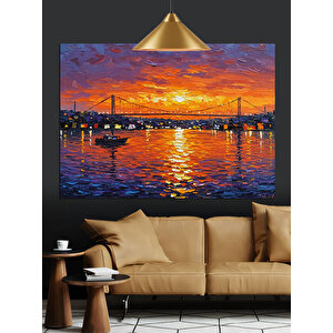 Gün Batımında Işıklı Köprü Dekoratif Kanvas - Mdf Ahşap Tablo