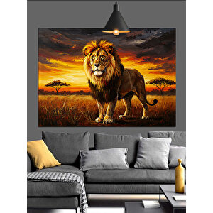 Gün Batımında Aslan Portresi Dekoratif Kanvas - Mdf Ahşap Tablo