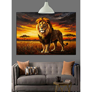 Gün Batımında Aslan Portresi Dekoratif Kanvas - Mdf Ahşap Tablo