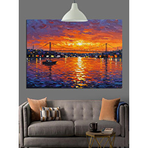 Gün Batımında Işıklı Köprü Dekoratif Kanvas - Mdf Ahşap Tablo 50x70 cm