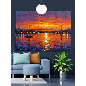 Gün Batımında Işıklı Köprü Dekoratif Kanvas - Mdf Ahşap Tablo 50x70 cm