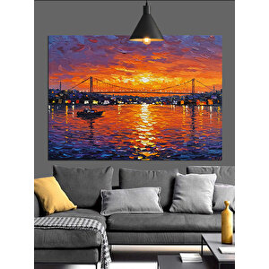 Gün Batımında Işıklı Köprü Dekoratif Kanvas - Mdf Ahşap Tablo