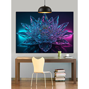 Kristal Görünümlü Mavi Lotus Dekoratif Kanvas - Mdf Ahşap Tablo