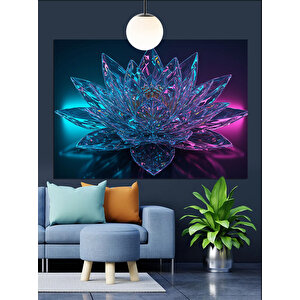 Kristal Görünümlü Mavi Lotus Dekoratif Kanvas - Mdf Ahşap Tablo