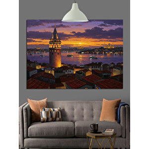 Gün Batımında Galata Kulesi Dekoratif Kanvas - Mdf Ahşap Tablo 50x70 cm