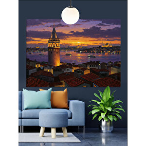 Gün Batımında Galata Kulesi Dekoratif Kanvas - Mdf Ahşap Tablo 50x70 cm