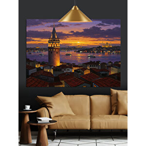 Gün Batımında Galata Kulesi Dekoratif Kanvas - Mdf Ahşap Tablo