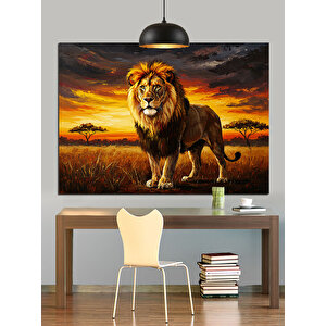 Gün Batımında Aslan Portresi Dekoratif Kanvas - Mdf Ahşap Tablo 70x100 cm