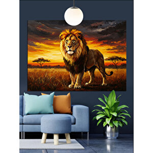 Gün Batımında Aslan Portresi Dekoratif Kanvas - Mdf Ahşap Tablo 70x100 cm