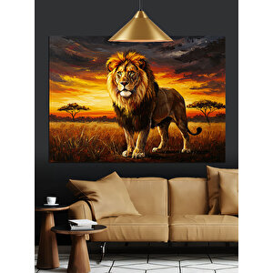 Gün Batımında Aslan Portresi Dekoratif Kanvas - Mdf Ahşap Tablo 70x100 cm