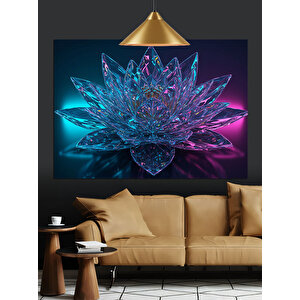 Kristal Görünümlü Mavi Lotus Dekoratif Kanvas - Mdf Ahşap Tablo 35x50 cm