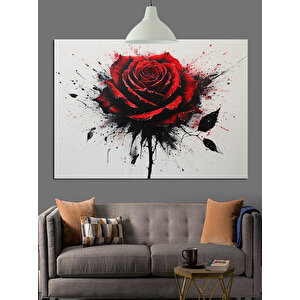 Kırmızı Boya Sıçramış Gül Dekoratif Kanvas - Mdf Ahşap Tablo 50x70 cm