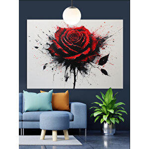Kırmızı Boya Sıçramış Gül Dekoratif Kanvas - Mdf Ahşap Tablo