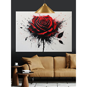 Kırmızı Boya Sıçramış Gül Dekoratif Kanvas - Mdf Ahşap Tablo